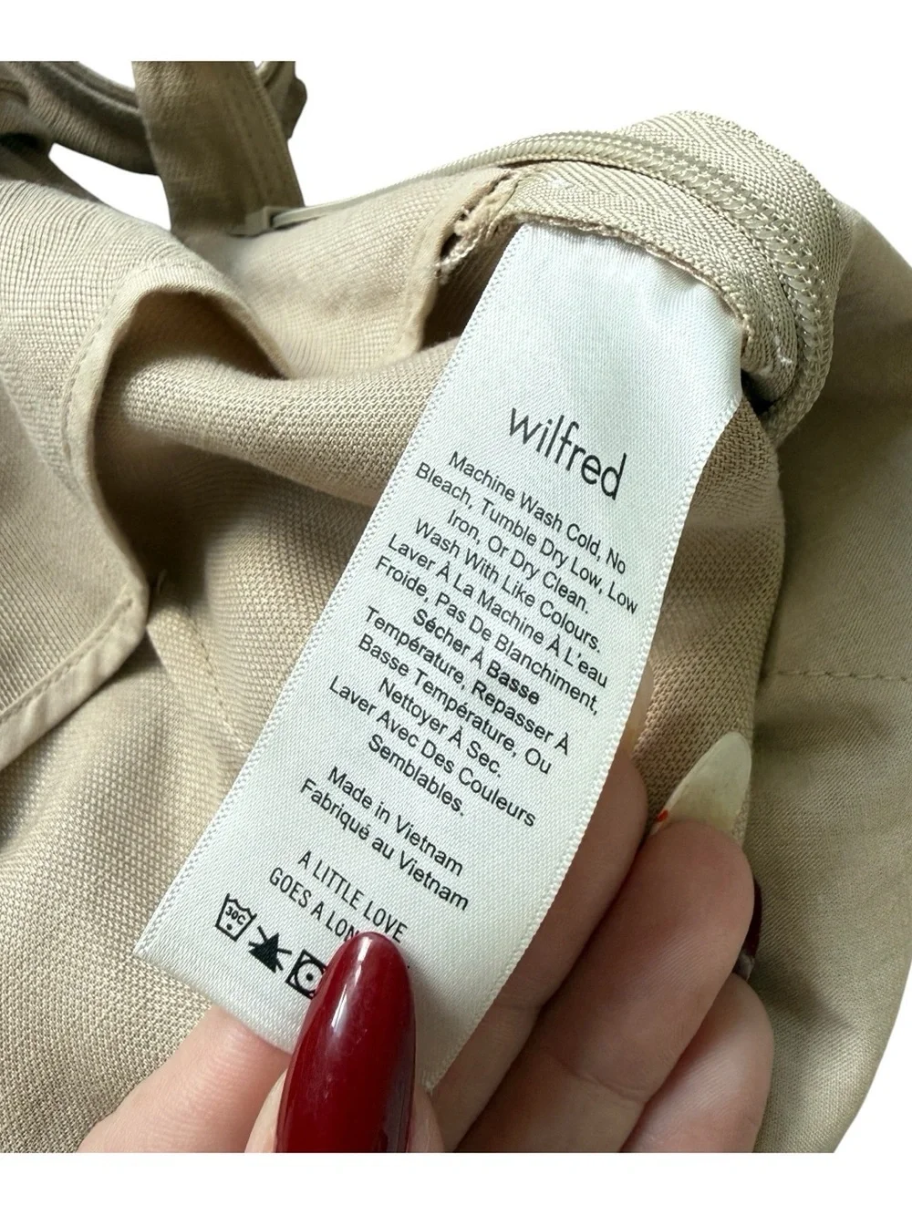 Wilfred by Aritzia Linen Wrap Jumpsuit Tie Waist Wide Leg 10 Beige Minimalist